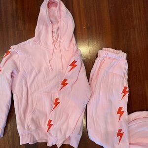 Starfit Pink Hoodie and Sweatpants Matching Set with Red Lightning Bolts